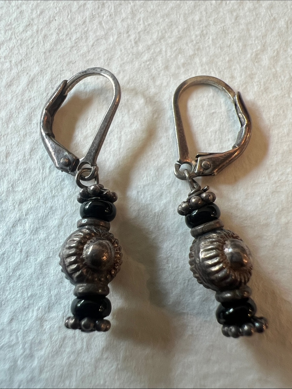 Silver and Black Bead Drop Earrings